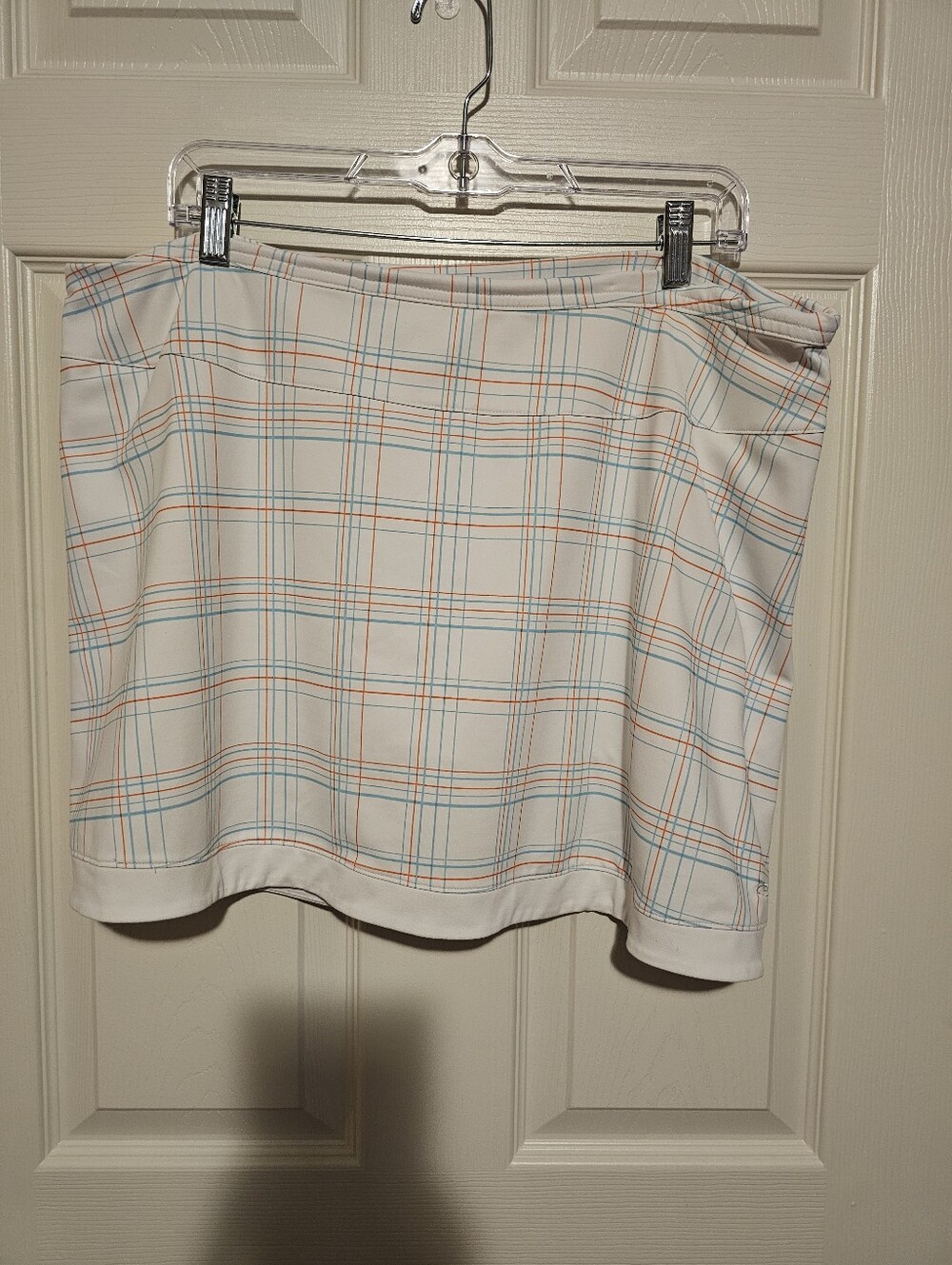 Champion Cream Plaid Mini Sport Skirt with Blue & Orange Stripes Sz XL